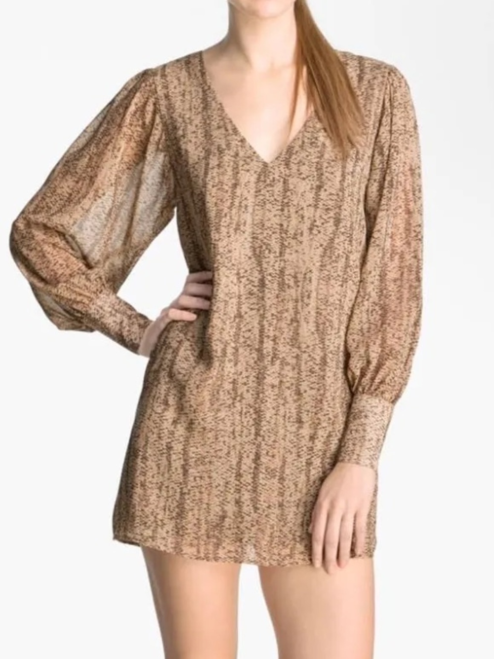Rory Beca Brown Print V-Neck Mini Dress